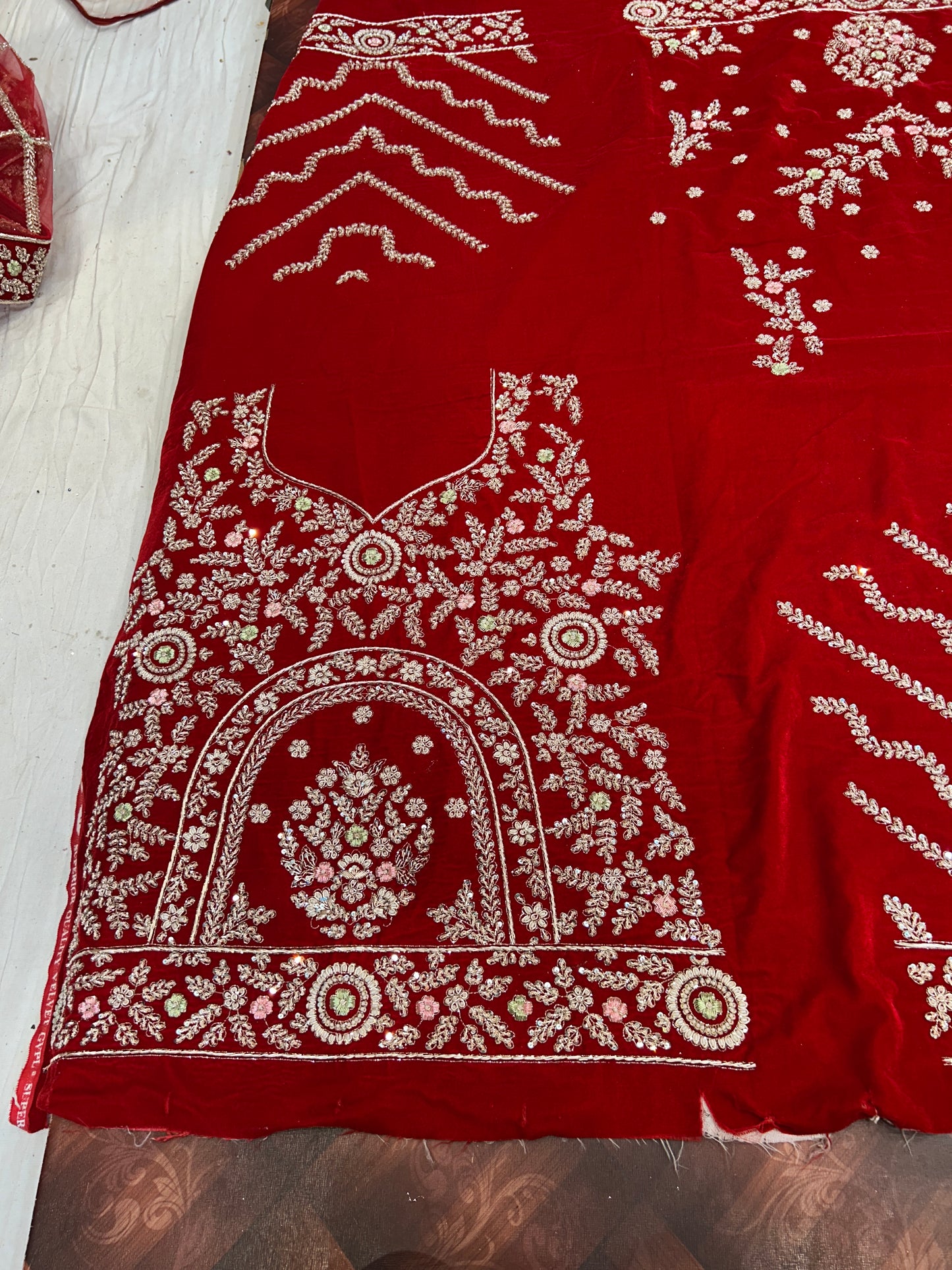 Gorgeous maroon pure handwork zardozi dabka lehenga