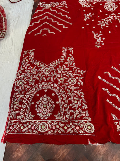 Gorgeous maroon pure handwork zardozi dabka lehenga