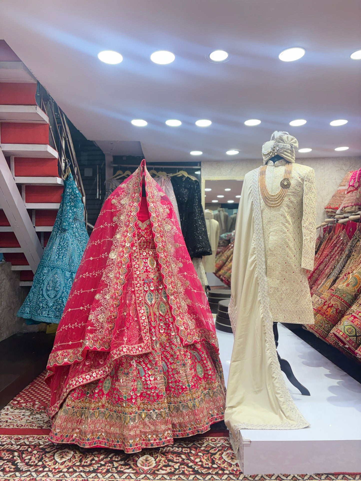 Pretty bridal peacock Lehenga sherwani combo