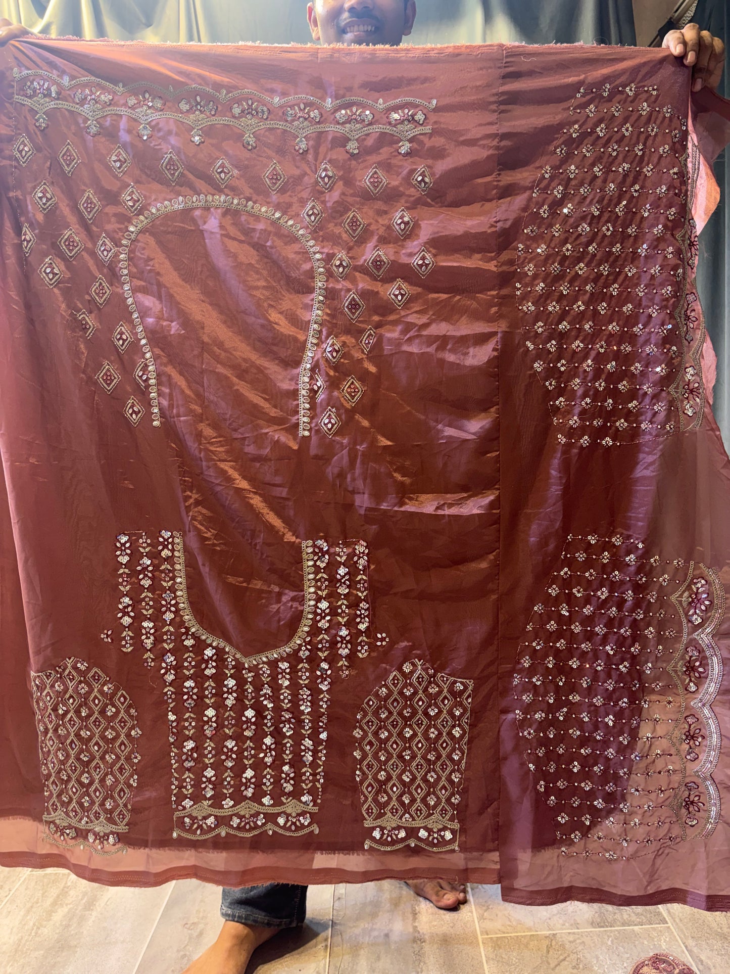 Embellished Brown peach Crop Top Lehenga