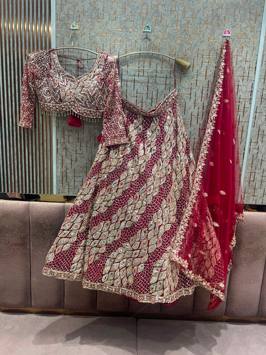 Maroon Crop Top Lehenga