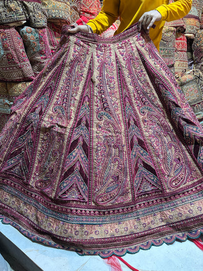 Heavy maroon Rajwada marwadi bridal lehenga