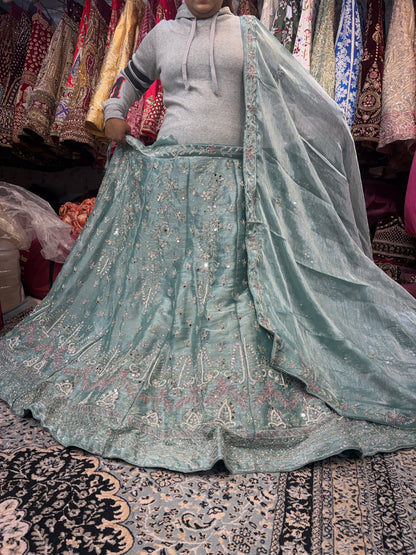 Glamorous Blue Mirror work Lehenga