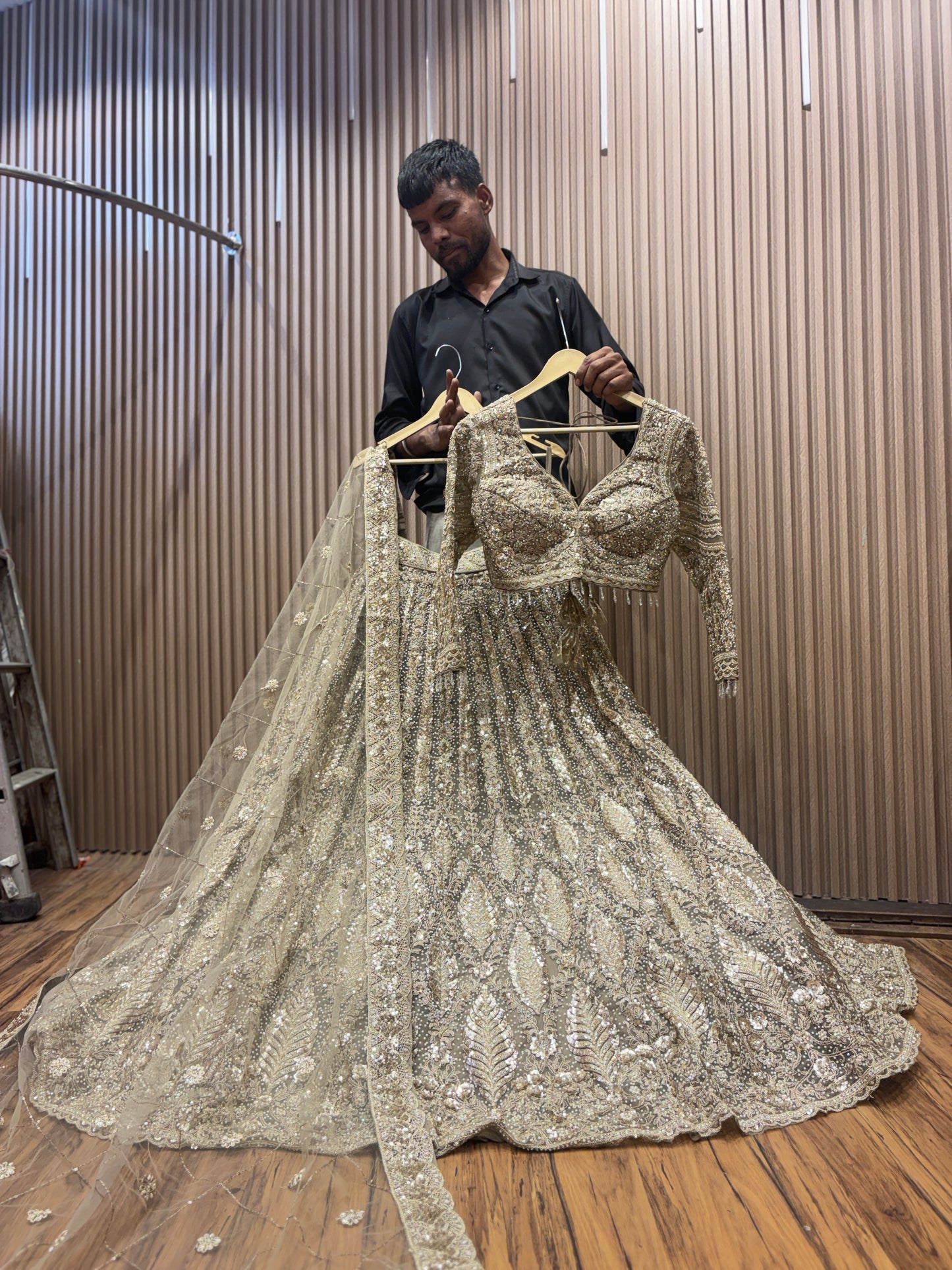 Engaging golden silver crop top Lehenga