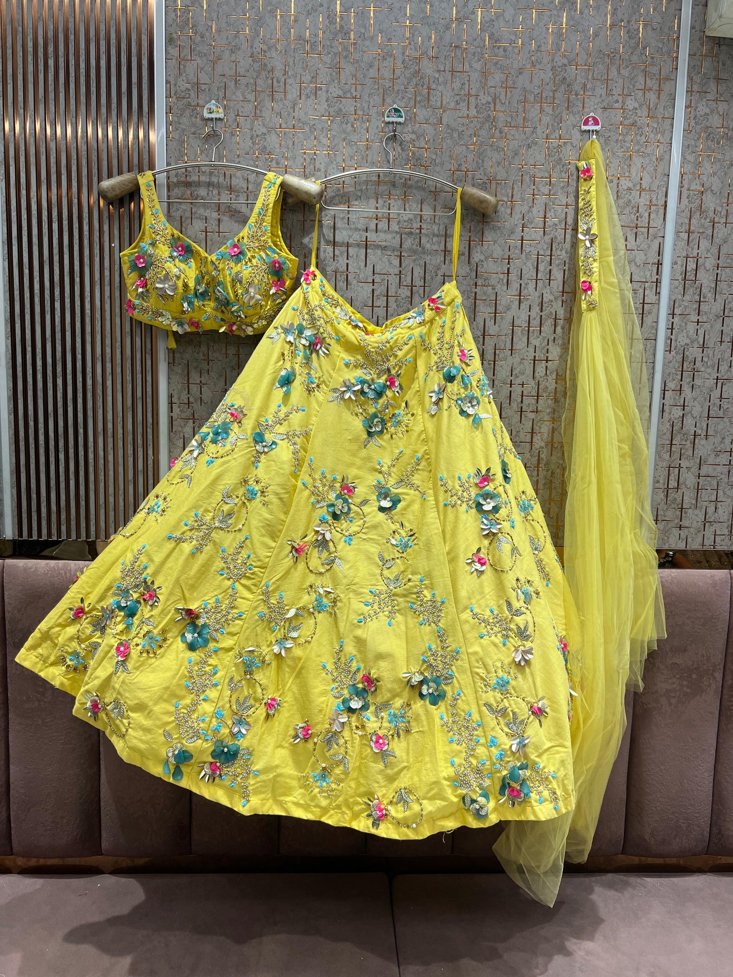 Yellow Haldi Mehendi Pdp Crop Top Lehenga