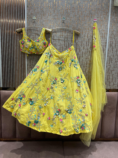 Yellow Haldi Mehendi Pdp Crop Top Lehenga