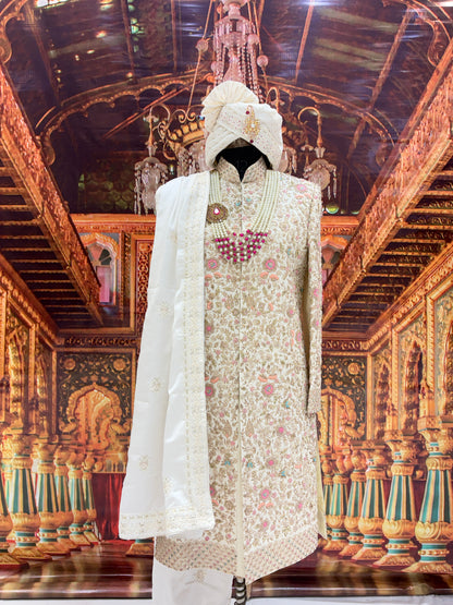 Embellished white sherwani