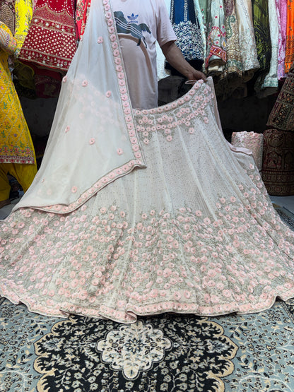 Tremendous White baby pink handwork Lehenga
