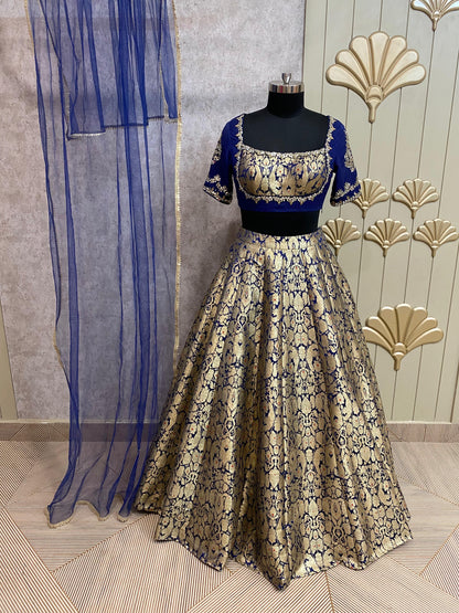 Golden blue crop top lehenga