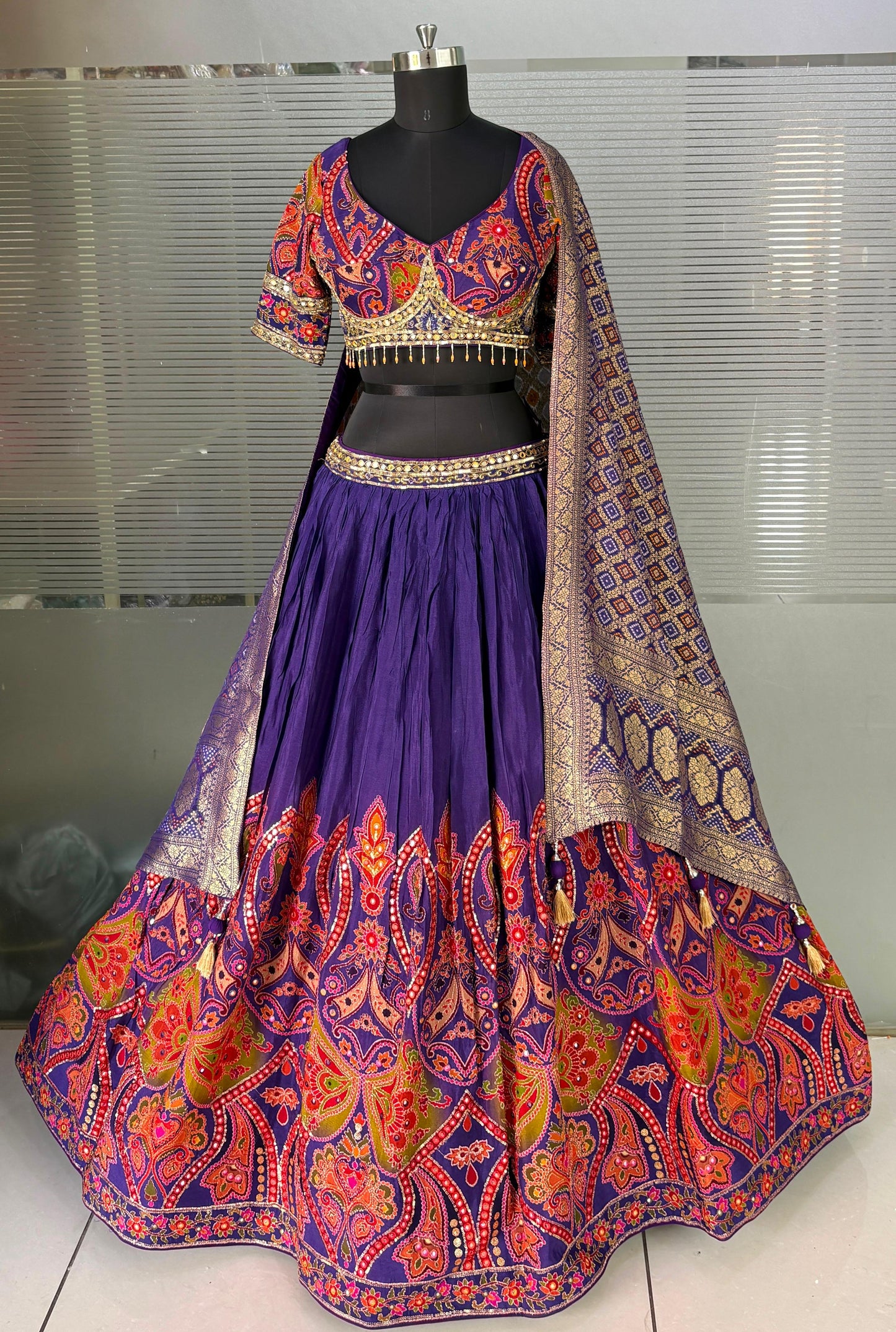 Purple Hot Pink Crop Top Lehenga