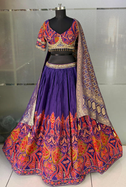 Purple Hot Pink Crop Top Lehenga