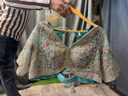 Something differentBlue pink Crop Top Lehenga