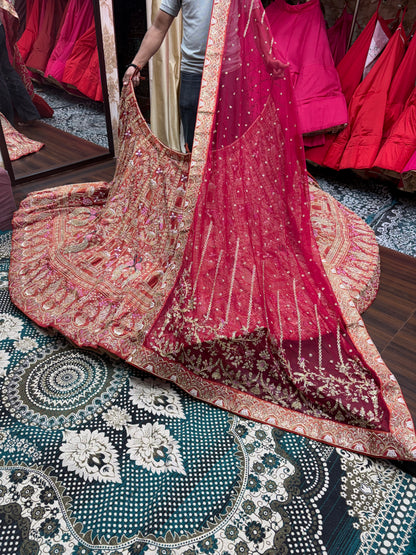 Orange Pink Peacock Bridal Lehenga
