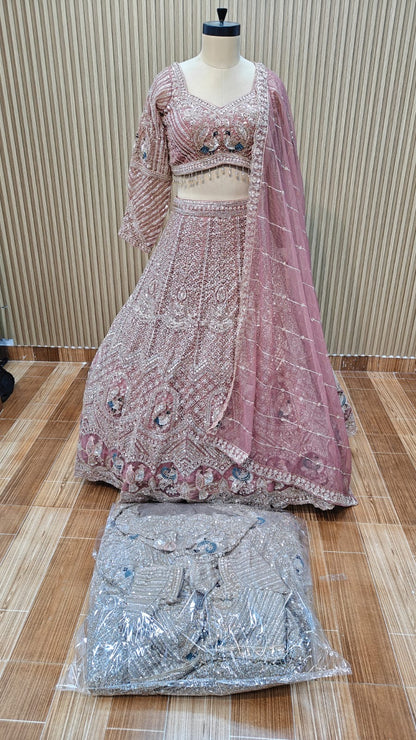 Blue pink Crop top Lehenga