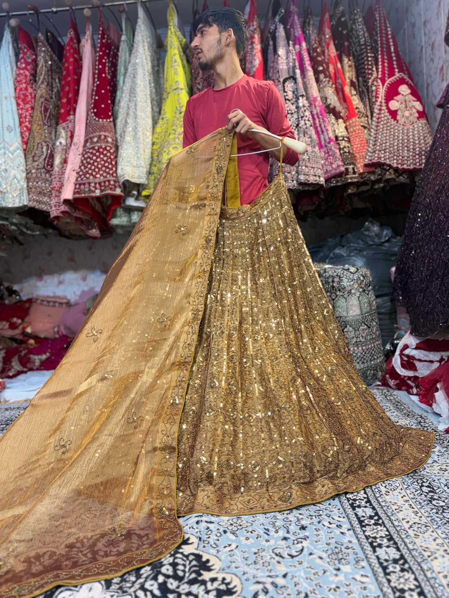 Awesome golden on golden monotone mustard Lehenga