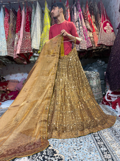 Awesome golden on golden monotone mustard Lehenga
