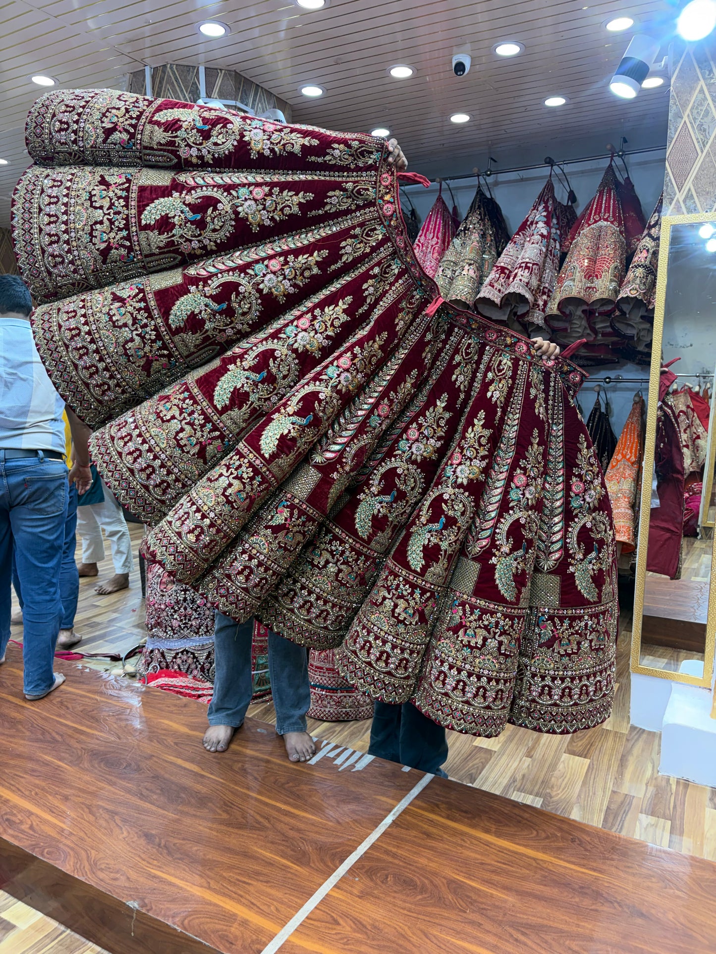 Maroon peacock Ball Bridal Lehenga
