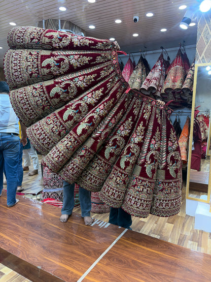 Maroon peacock Ball Bridal Lehenga