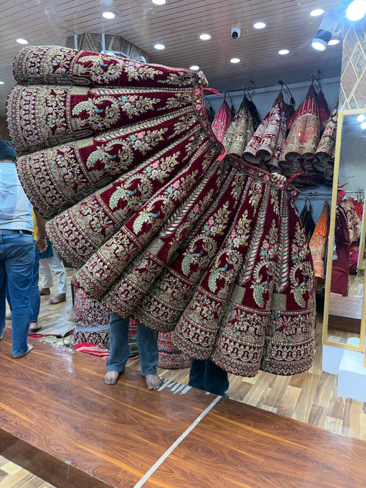 Maroon peacock Ball Bridal Lehenga