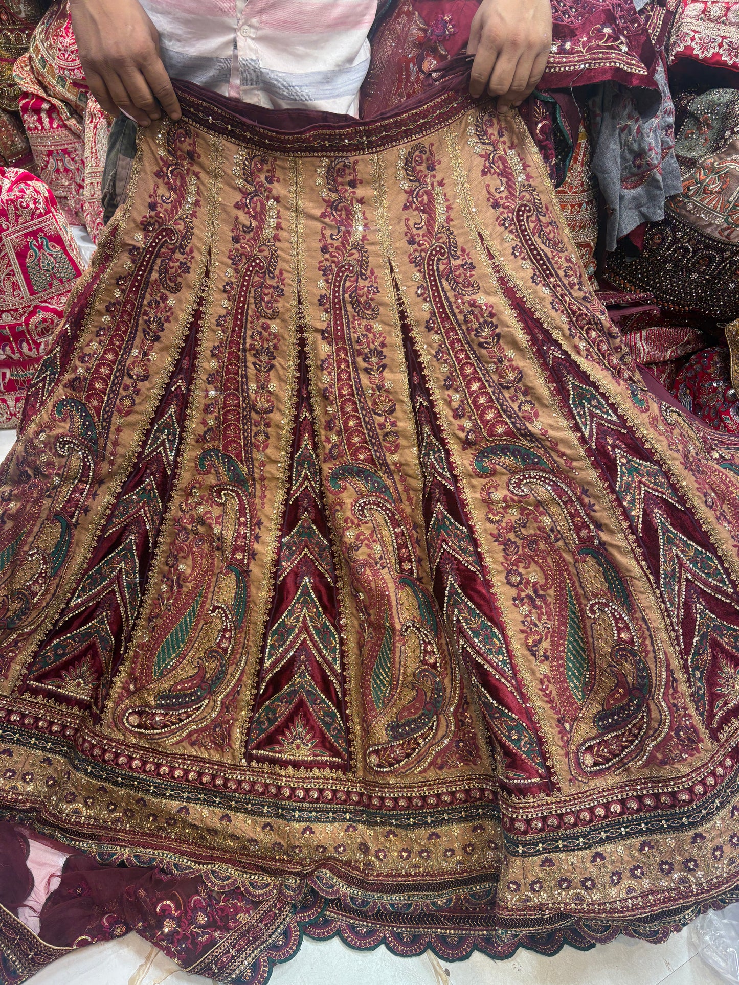 Designer maroon double duptta multi Kali Bridal Lehenga
