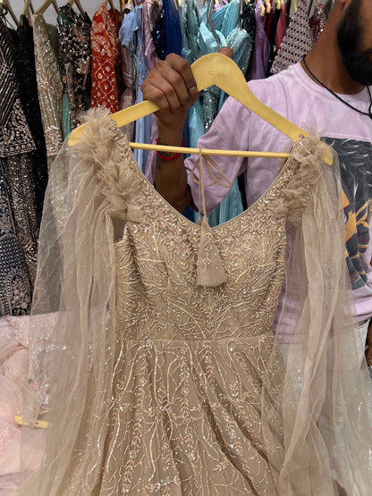 Beige Golden Designer Gown