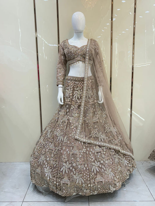 Golden brown pink Crop top Lehenga