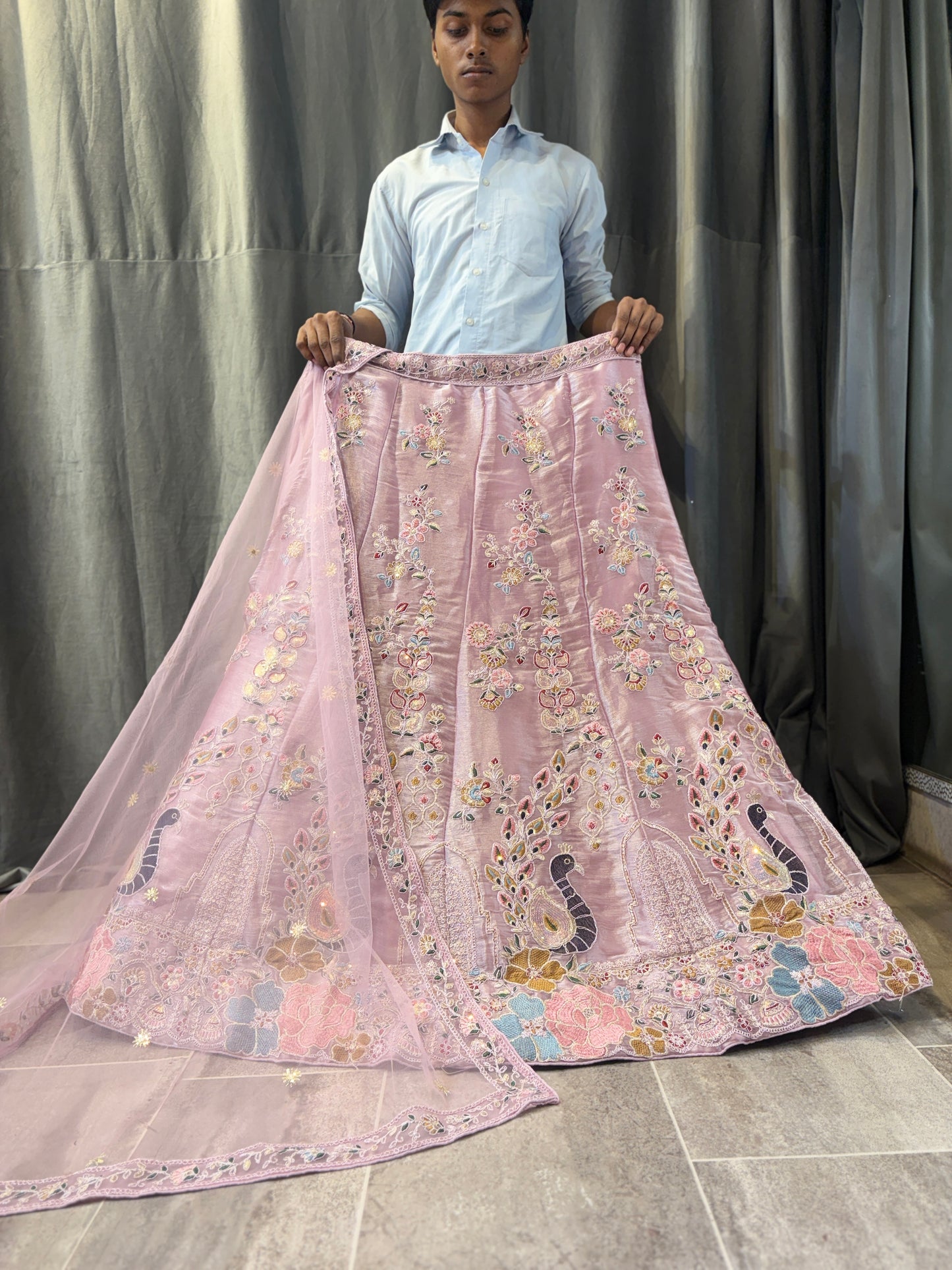 Engaging pink peacock Lehenga