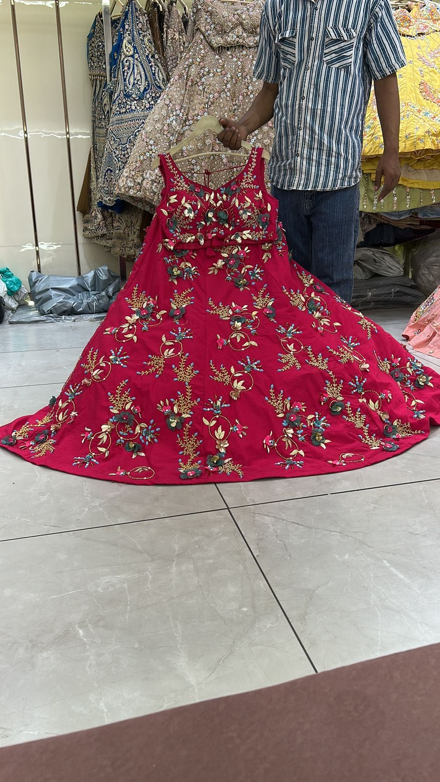 Pdp Hot Pink Crop Top Lehenga