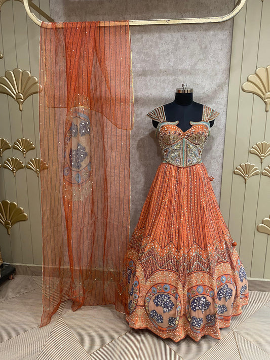 Orange PDP crop top lehenga