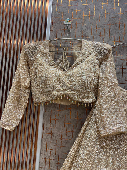 Golden On Golden Monotone Crop Top Lehenga