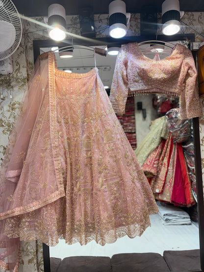 Awesome baby pink crop top Lehenga