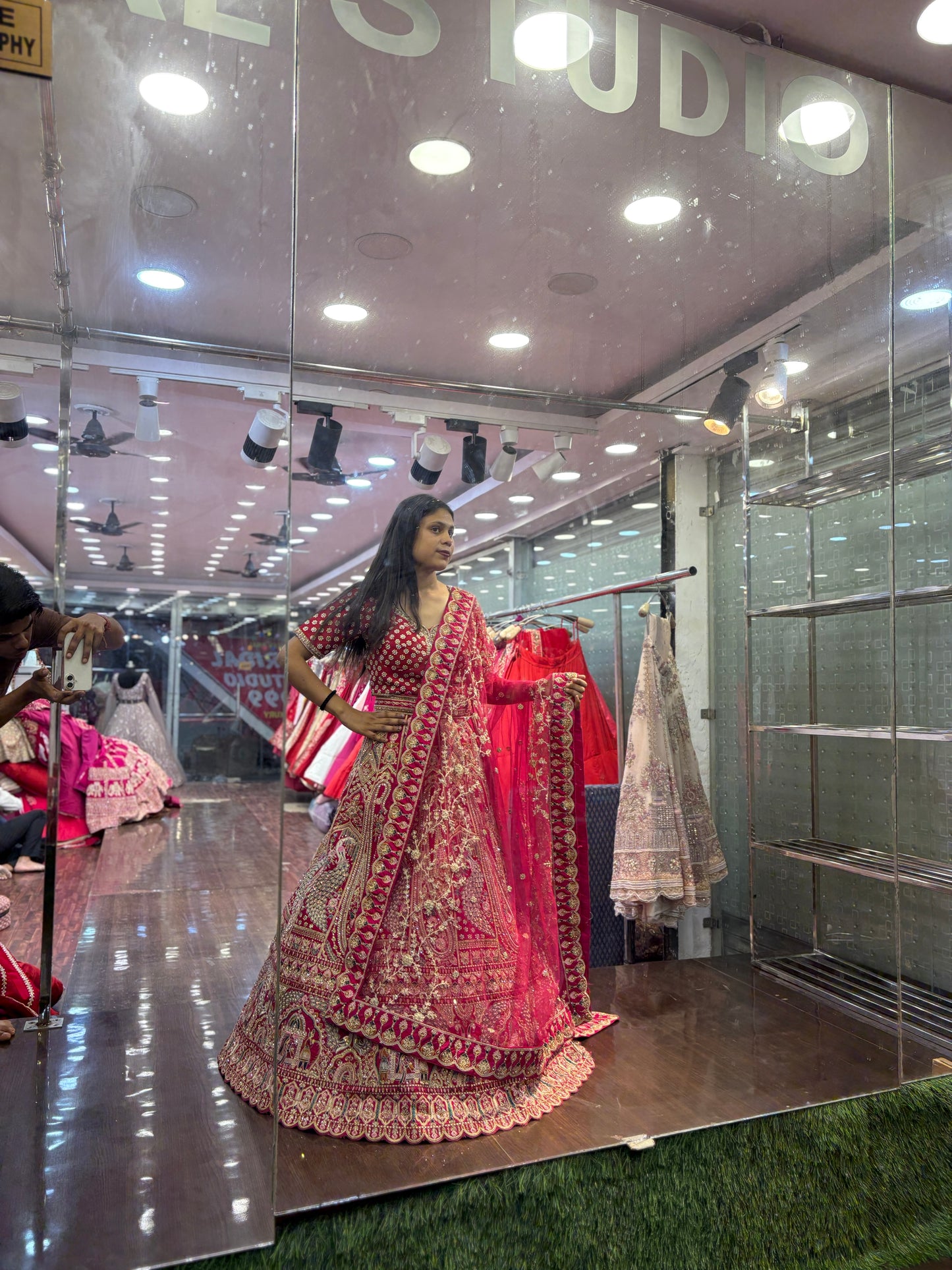 Glamorous red rani pink peacock bridal Lehenga