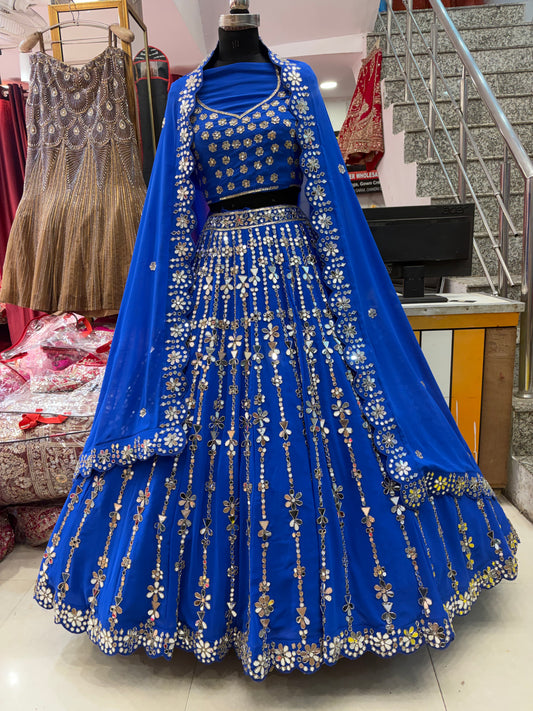 Royal Blue Mirror Work Designer Lehenga