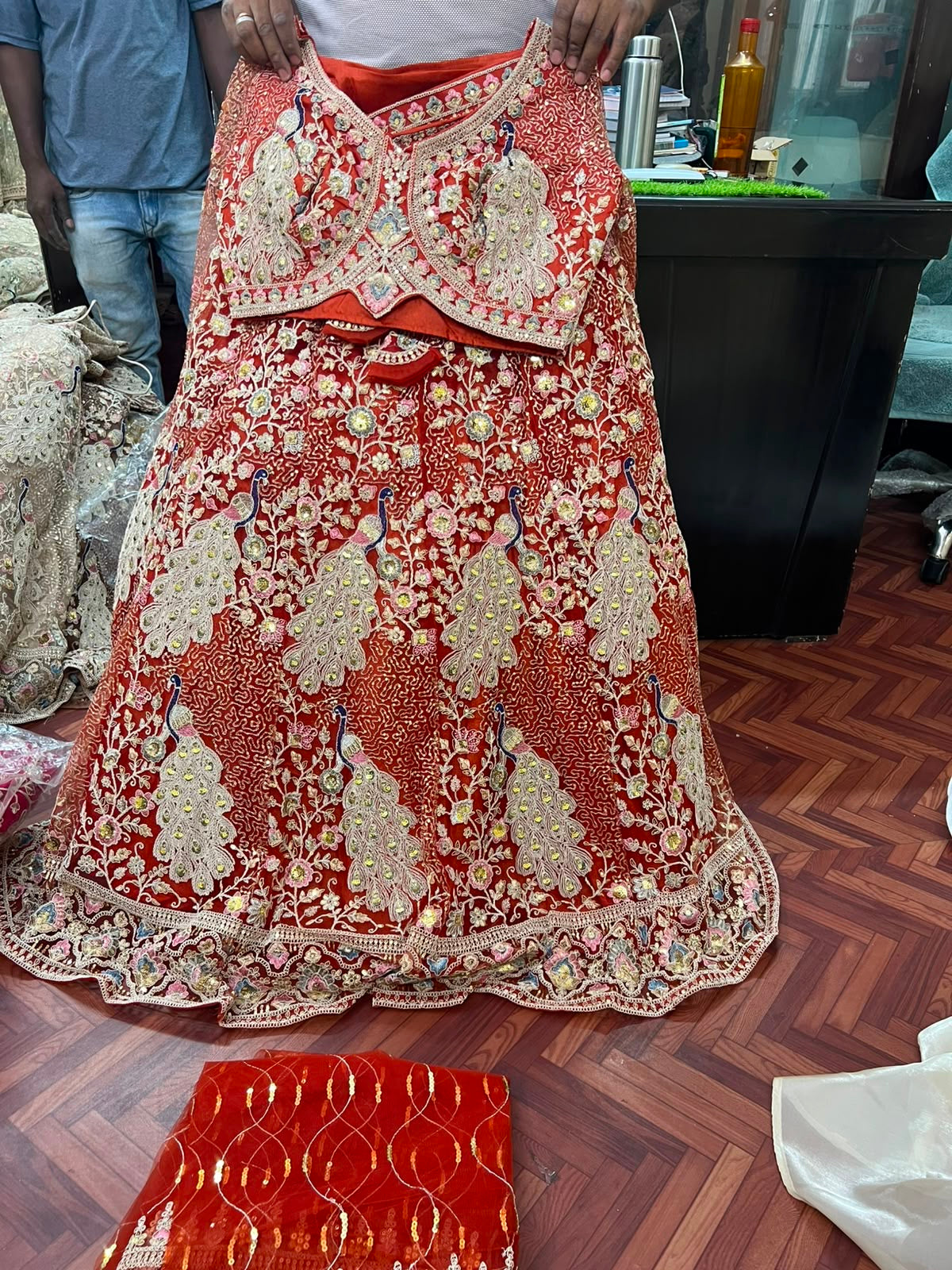 Brown Peacock Crop Top Lehenga