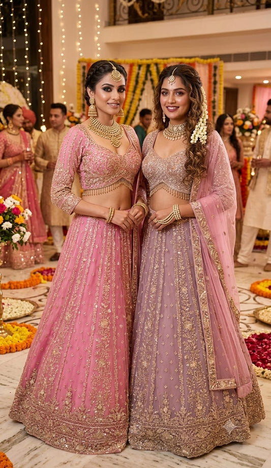 Lavender pink 24 kali Double Shade Crop Top Lehenga