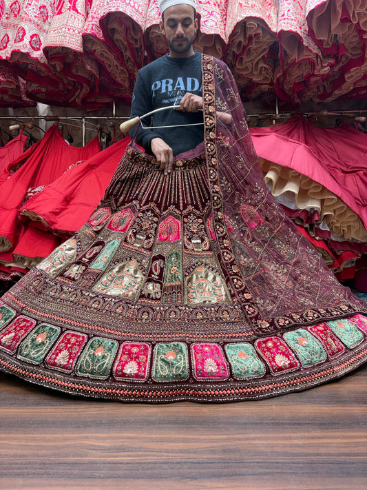 Fantastic Maroon peacock bridal Lehenga