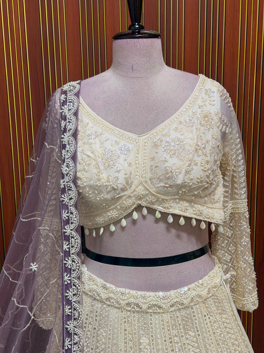 Purple yellow crop top Lehenga