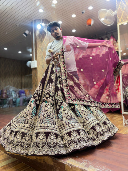 Heavy Royal Violet purple maroon peacock ball bridal Lehenga