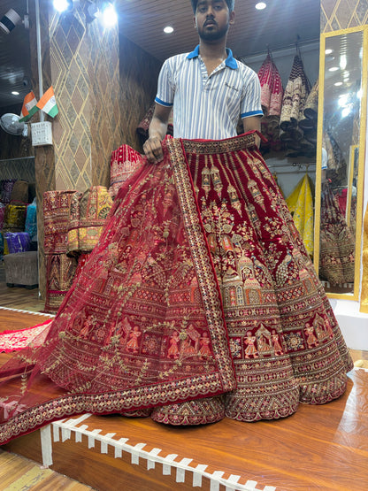 Pleasing Maroon Doli Barat Ball Bridal Lehenga