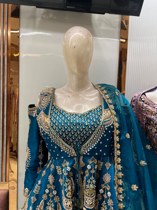 Blue peplum long Dress Farshi Garara Dress Special