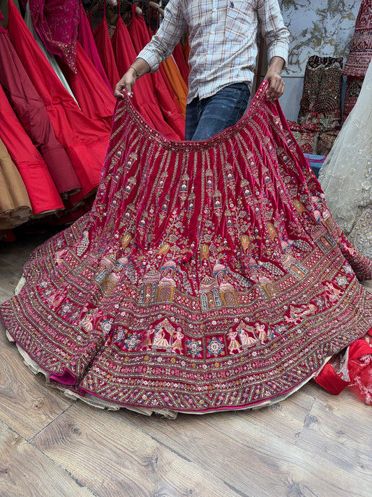 Cherry Red Peacock Doli Barat Bridal Lehenga