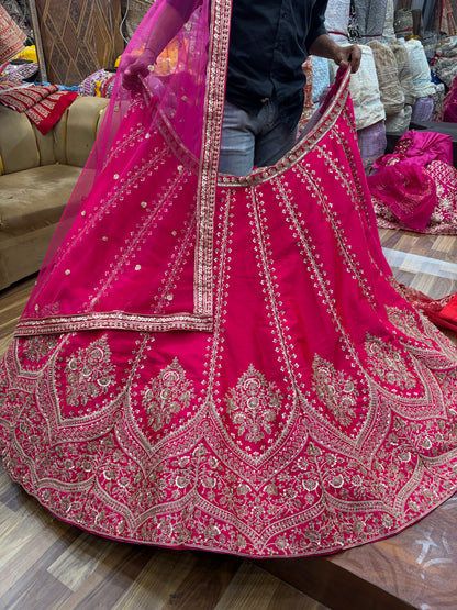 Rani pink beads work Bridal Lehenga
