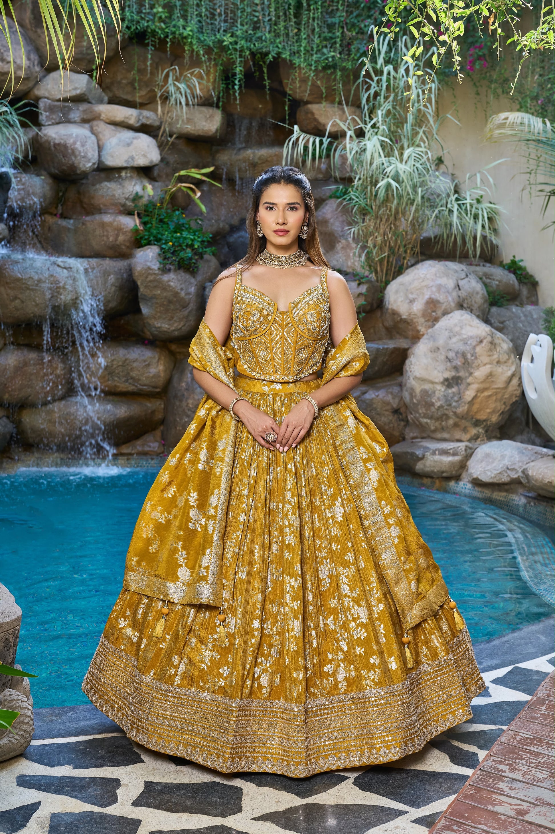 Yellow Haldi Mehendi Designer Crop Top Lehenga - Shopping World