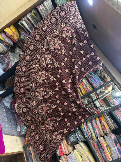 Charming maroon Double Duptta Bridal Lehenga