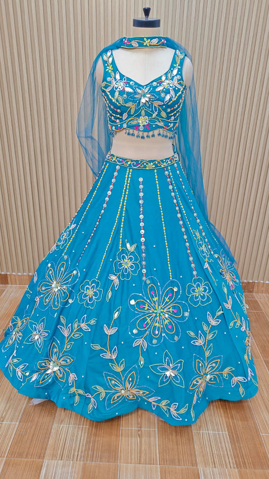 Pink orange blue pdp crop top Lehenga