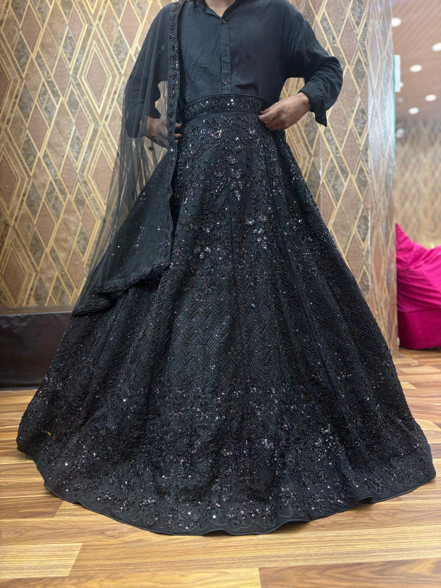 Pleasing Z black Handwork Sequence Lehenga