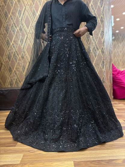 Pleasing Z black Handwork Sequence Lehenga