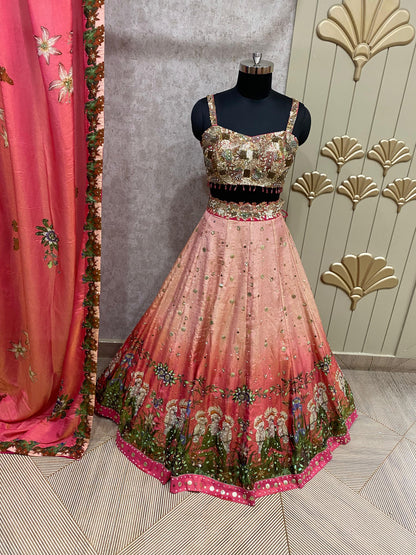 Pink crop top lehenga