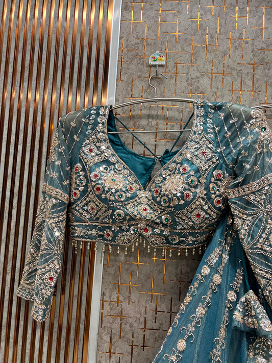 Turquoise Blue Crop Top Lehenga