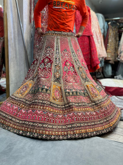 Astonishing pink golden double dupatta bridal Lehenga